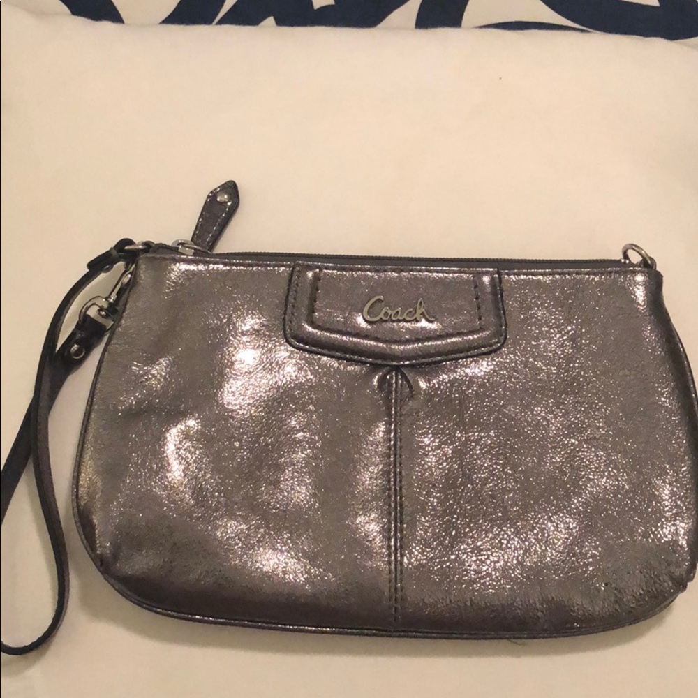Silver Coach Wristlet Clutch